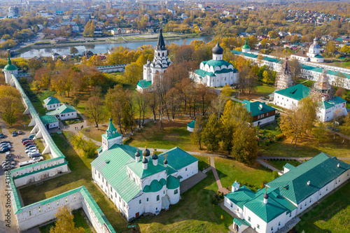 Aerial view of Alexandrov Kremlin on sunny autumn day. Vladimir Oblast, Russia.
