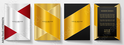 Modern red, black cover design set. Creative abstract with diagonal line, carbon pattern (triangle texture) on background. Premium vector collection for catalog, brochure template, magazine, booklet