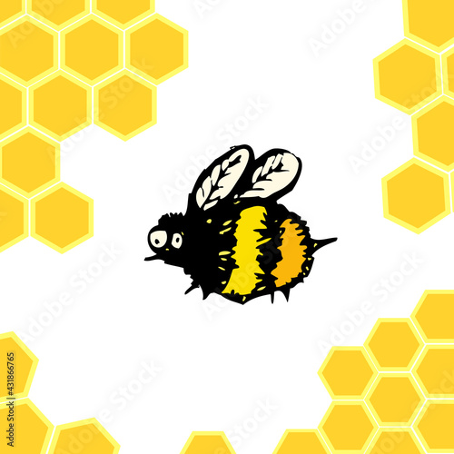 Cute funny cartoon bees. Vector illustration.