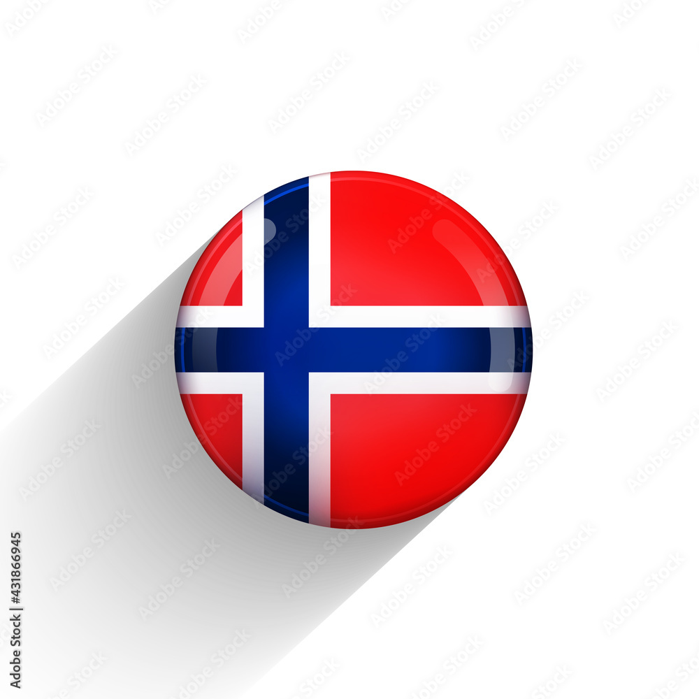 Glass light ball with flag of Norway. Round sphere, template icon. Norwegian national symbol. Glossy realistic ball, 3D abstract vector illustration highlighted on a white background. Big bubble Glass light ball with flag of Norway. Round sphere, template icon. Norwegian national symbol. Glossy realistic ball, 3D abstract vector illustration highlighted on a white background. Big bubble