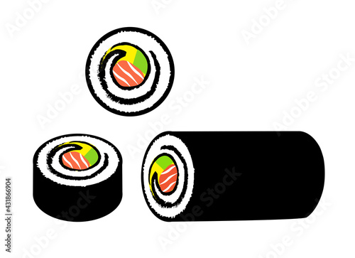 salmon sushi roll, salmon maki set vector illustration isolated