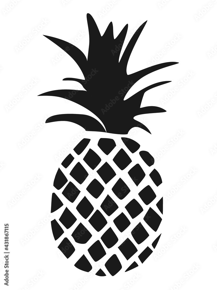 Pineapple tropical fruit black silhouette isolated on white background. Pineapple tropical fruit black silhouette isolated on white background.