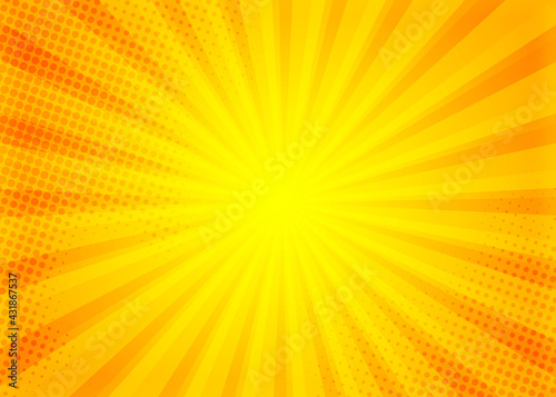 Yellow comic background with sunbrust and dot halftone 
