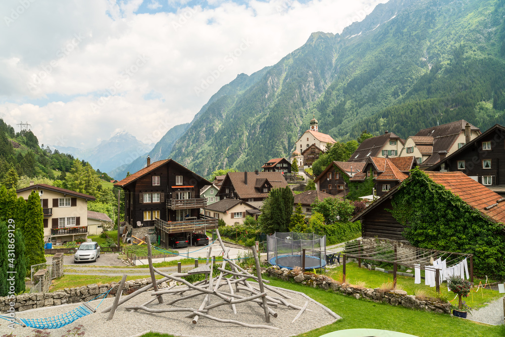 Small commune protected from the weather by high mountains, Wassen, Switzerland