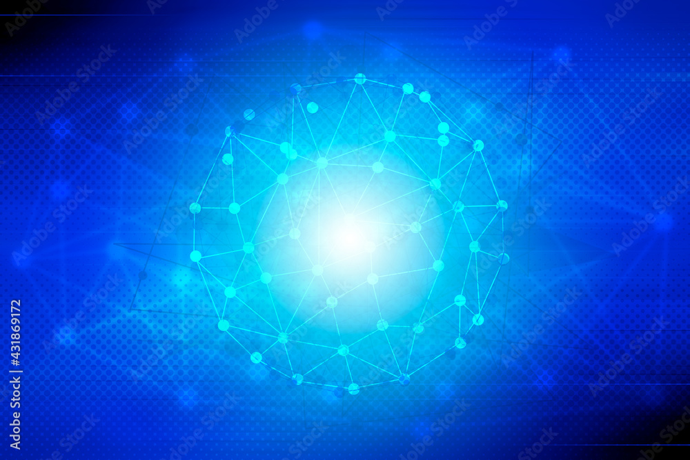 Obraz premium White blue digital code blue halftone pattern with white line motion and network connection backdrop wallpaper. Clean blue geometric background.