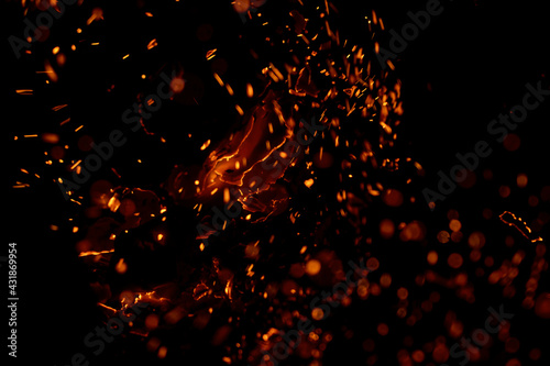 flame fire with sparks on black background © studybos