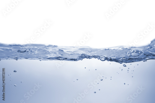 Water splash Aqua flowing in waves and creating bubbles Drops on the water surface feel fresh and clean isolated on white background.