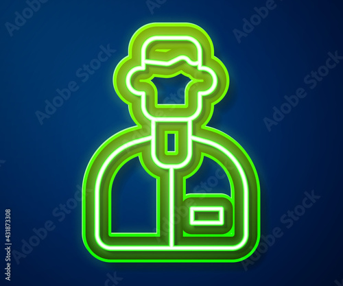 Glowing neon line Laboratory assistant icon isolated on blue background. Vector