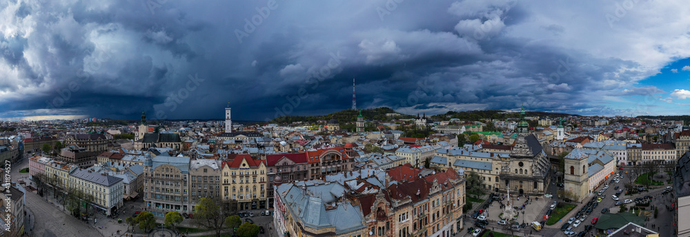 2021:Panoramic aerial view on Lviv from drone