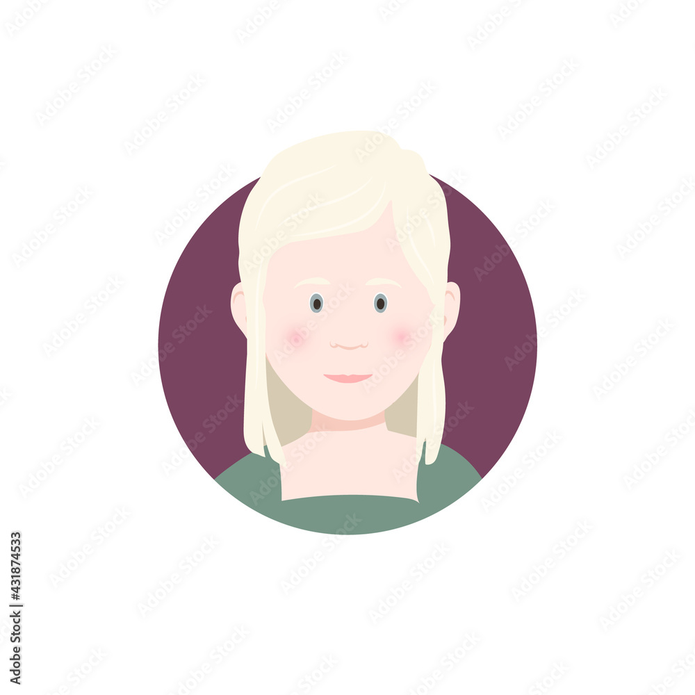 Cute little girl blonde cartoon avatar-face of a character in a circle, flat vector illustration isolated on a white background. Cute little girl blonde cartoon avatar-face of a character in a circle, flat vector illustration isolated on a white background.