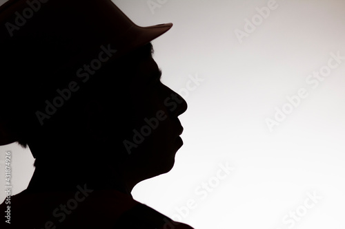 engineer silhouette face profile on white isolated background, male profession concept