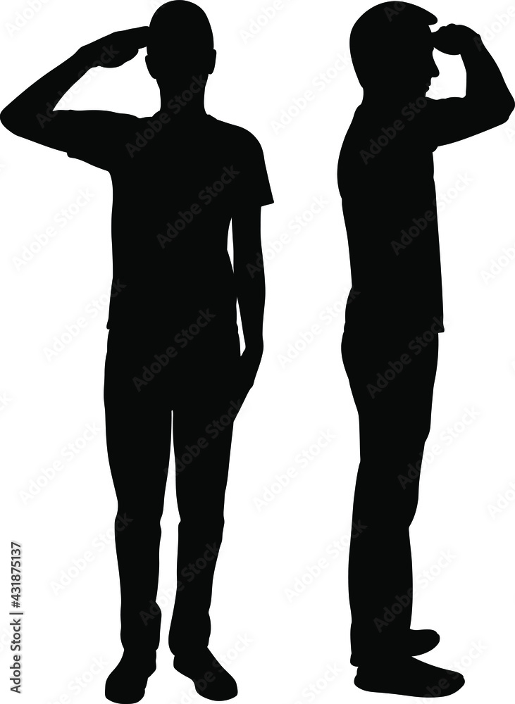 silhouettes of men doing a military salute silhouettes of men doing a military salute