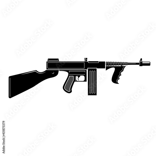 Illustration of thompson machine gun. Design element for logo, label, sign, poster. Vector illustration photo