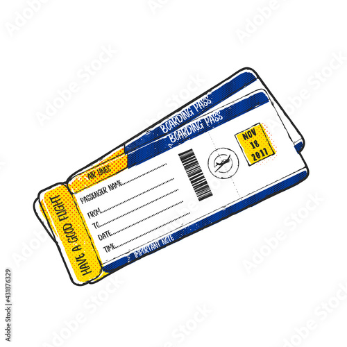 Airline boarding pass ticket design, hand drawn