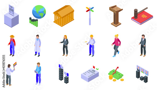 Democracy icons set. Isometric set of democracy vector icons for web design isolated on white background