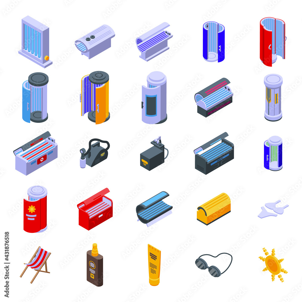 Solarium icons set. Isometric set of Solarium vector icons for web design isolated on white background Solarium icons set. Isometric set of Solarium vector icons for web design isolated on white background