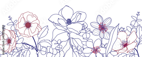 simple line flower and leaf background vector art for spring and summer