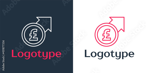 Logotype line Financial growth and pound sterling coin icon isolated on white background. Increasing revenue. Logo design template element. Vector