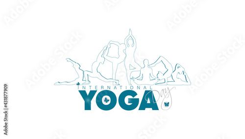 21 june-international yoga day,paper cut yoga body posture, human silhouette and sun rays, vector illustration - Vector