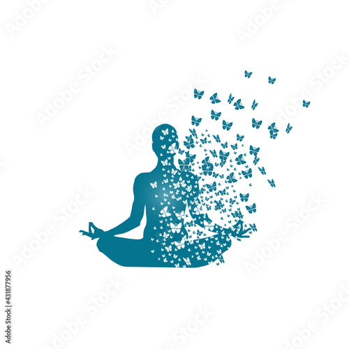 21 june-international yoga day,paper cut yoga body posture, human silhouette and sun rays, vector illustration - Vector