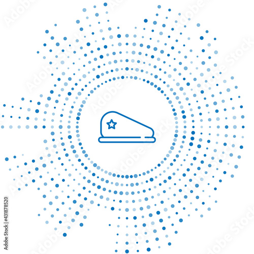 Blue line Military beret icon isolated on white background. Soldiers cap. Army hat. War baret. Abstract circle random dots. Vector