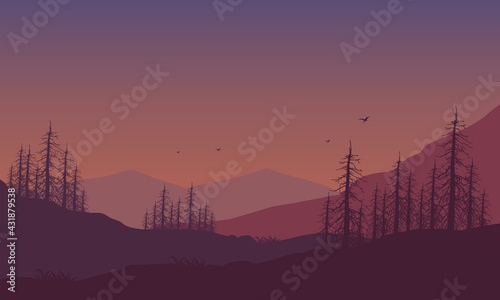 Stunning Mountain views from the outskirts of town at sunset. Vector illustration