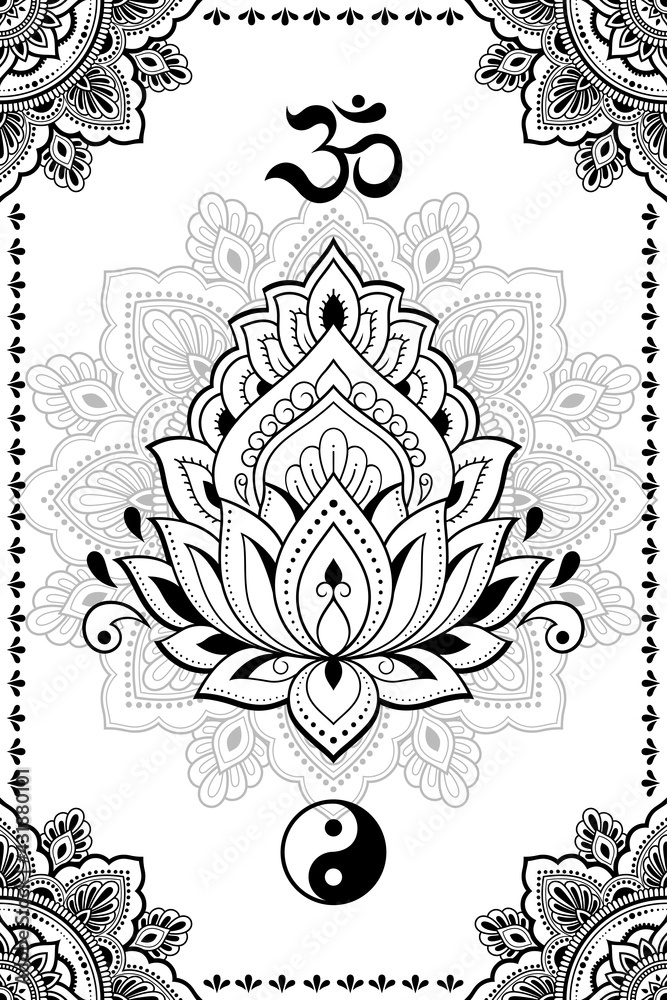 Set Of Eastern Ethnic Religious Symbols Mandala With Om Mantra Yin Yang Lotus Flower 5052