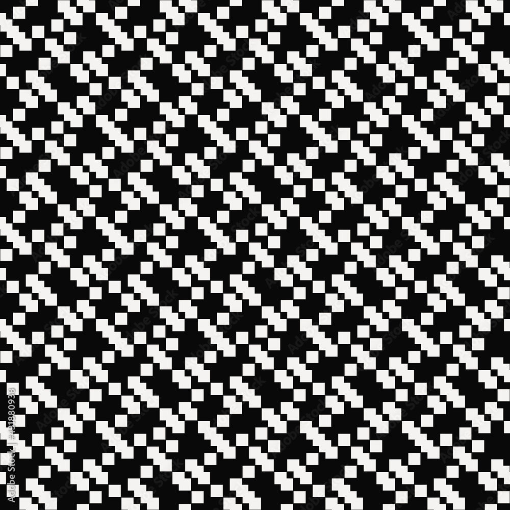 Diagonal rixelated white ornament. Vector seamless black and white pattern. Diagonal rixelated white ornament. Vector seamless black and white pattern.