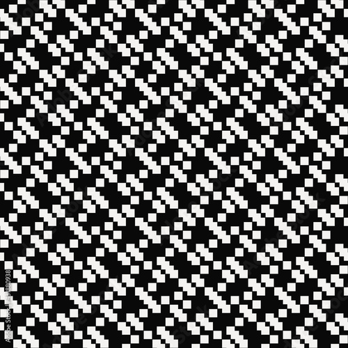 Diagonal rixelated white ornament. Vector seamless black and white pattern.