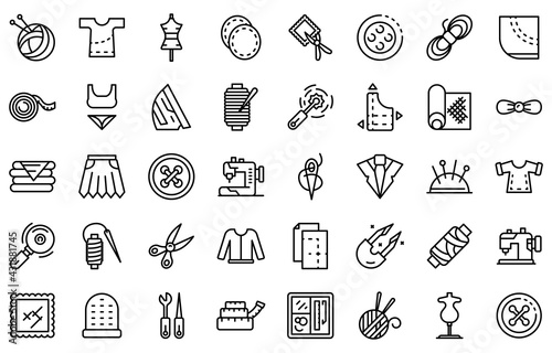 Haberdashery icons set. Outline set of haberdashery vector icons for web design isolated on white background