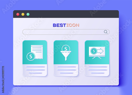 Set Lead management, Paper check and financial check and Monitor with dollar icon. Vector