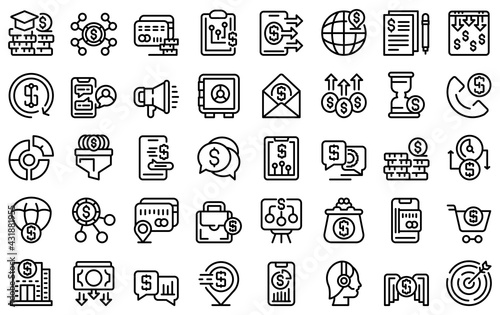 Financial support icons set. Outline set of financial support vector icons for web design isolated on white background