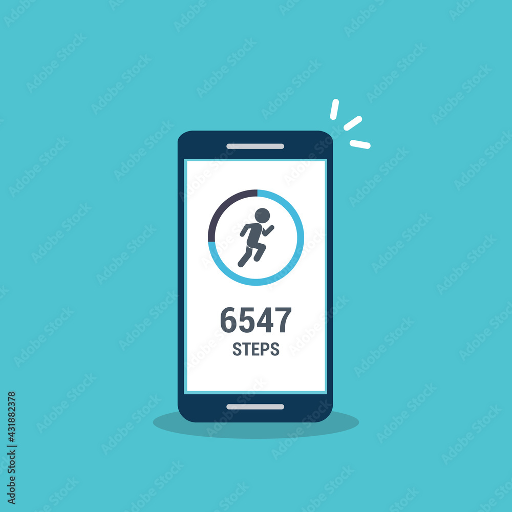 Fitness tracking app on mobile phone. Run tracker, walk steps counter. Vector illustration Fitness tracking app on mobile phone. Run tracker, walk steps counter. Vector illustration