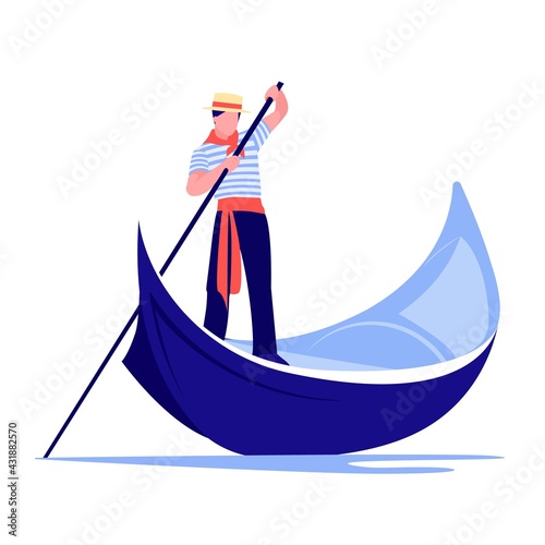 Venice gondola. Italy old boat with gondolier. Europe traveling concept. Vector