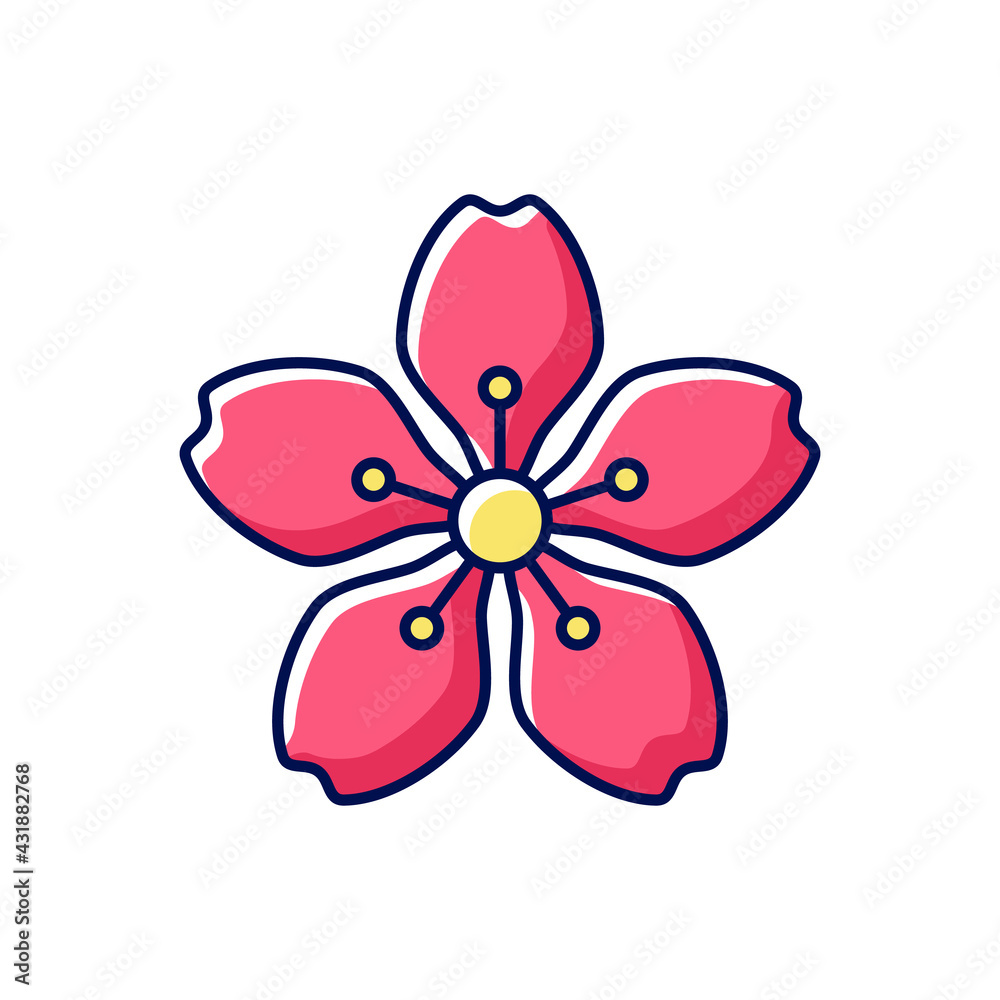 Cherry blossoms RGB color icon. Japanese sakura. Seasonal march flowers. Tree bloom. Chinese spring. Eastern flourish. Korean culture. Traditional symbols of Korea. Isolated vector illustration Cherry blossoms RGB color icon. Japanese sakura. Seasonal march flowers. Tree bloom. Chinese spring. Eastern flourish. Korean culture. Traditional symbols of Korea. Isolated vector illustration