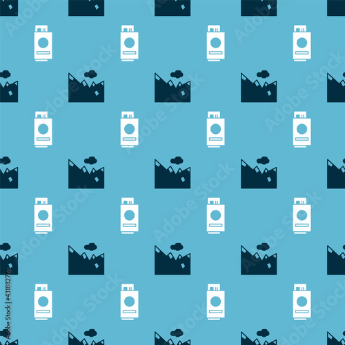 Set Mountains and Passport with ticket on seamless pattern. Vector