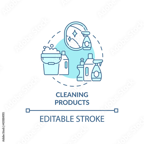 Cleaning products concept icon. Indoor air pollution idea thin line illustration. Health hazards. Sanitizing surfaces in home. Vector isolated outline RGB color drawing. Editable stroke