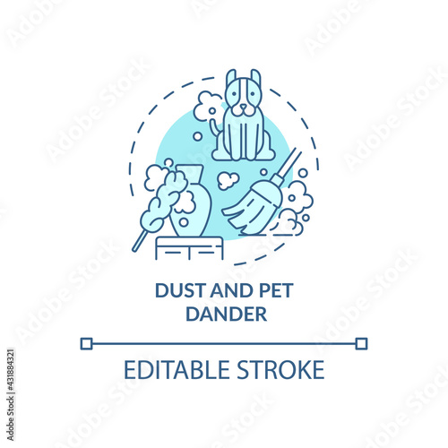 Dust and pet dander concept icon. Indoor air pollution idea thin line illustration. Allergens. Biological contaminants. Breathing problems. Vector isolated outline RGB color drawing. Editable stroke