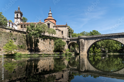 View of Amarante historic city in Portugal with the St. Goncalo church on Tamega River and Sao Goncalo bidge