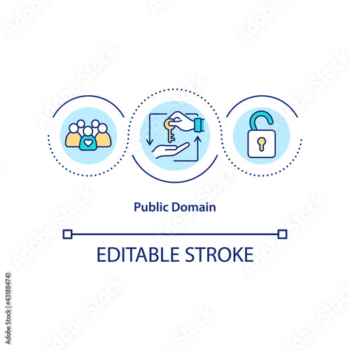 Public domain concept icon. Work is not covered by any intellectual property rights at all. Intelectual rights idea thin line illustration. Vector isolated outline RGB color drawing. Editable stroke © bsd studio