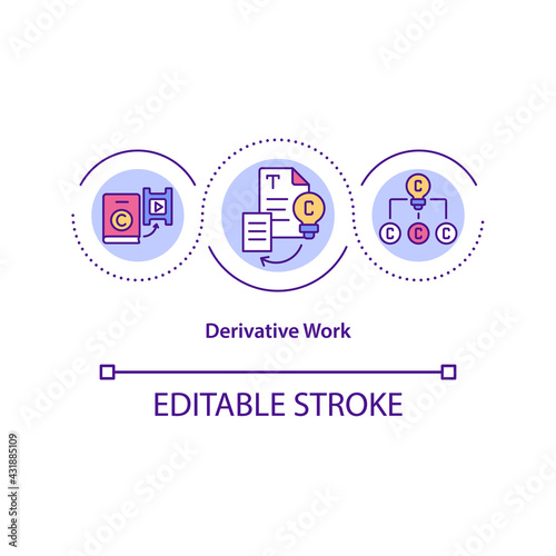 Derivative work concept icon. Expressive creation that includes major copyrightable elements of an original idea thin line illustration. Vector isolated outline RGB color drawing. Editable stroke