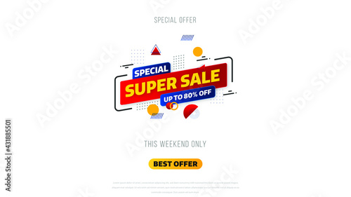 Sale banner template design with geometric background , Big sale special offer up to 80% off. Super Sale, end of season special offer banner. vector illustration.