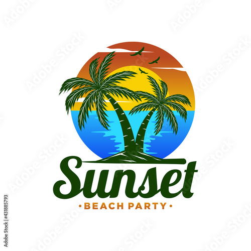 Sunset, Summer beach logo Design