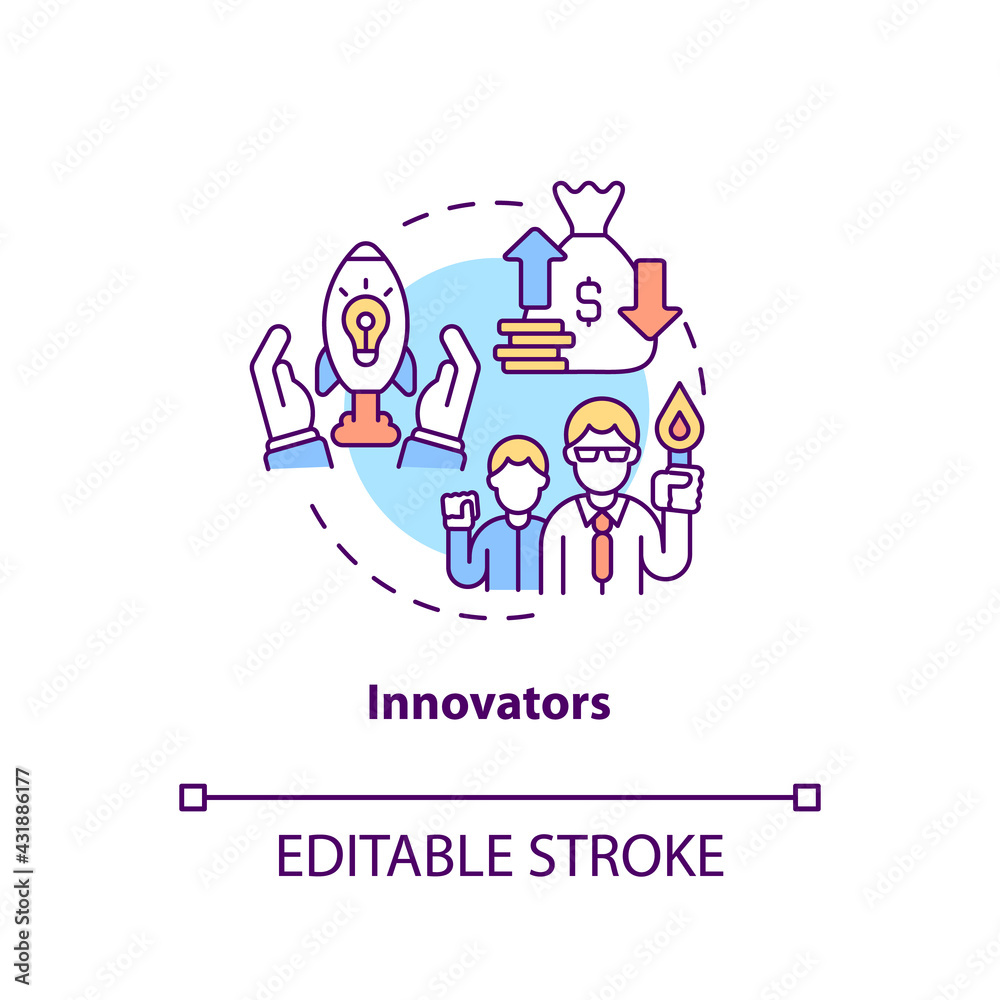 Innovators concept icon. Product adopters category idea thin line illustration. New technology and ideas adoption due to newness. Vector isolated outline RGB color drawing. Editable stroke