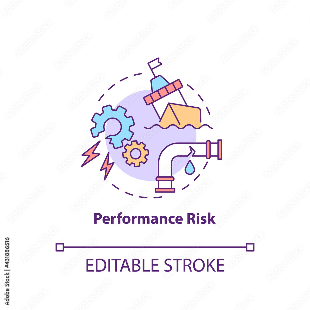 Performance risk concept icon. Purchase risk factor idea thin line illustration. Functional loss. Product attributes. Online purchases. Vector isolated outline RGB color drawing. Editable stroke