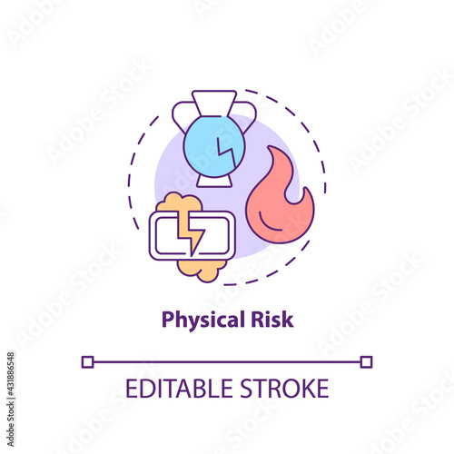 Physical risk concept icon. Purchase risk factor idea thin line illustration. Causing bodily harm to person. Malfunction, accident. Vector isolated outline RGB color drawing. Editable stroke