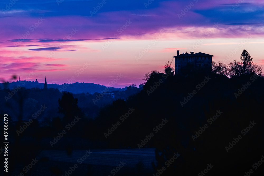 Magic of the sunset on the Cassacco Castle. Udine.