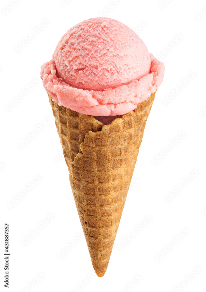 Berry ice cream scoops in cone isolated on white background. Berry ice cream scoops in cone isolated on white background.