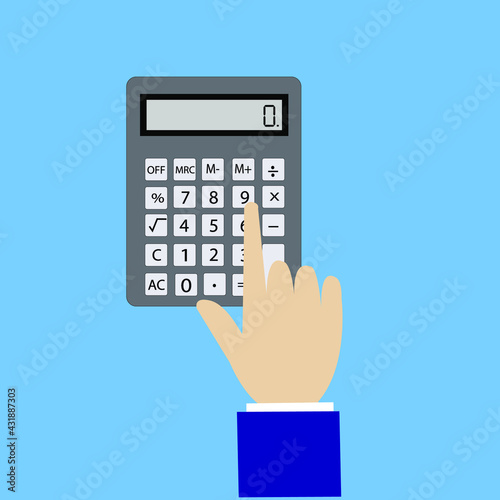 Hand with calculator, flat design, vector illustration,calculator math isolated icon.