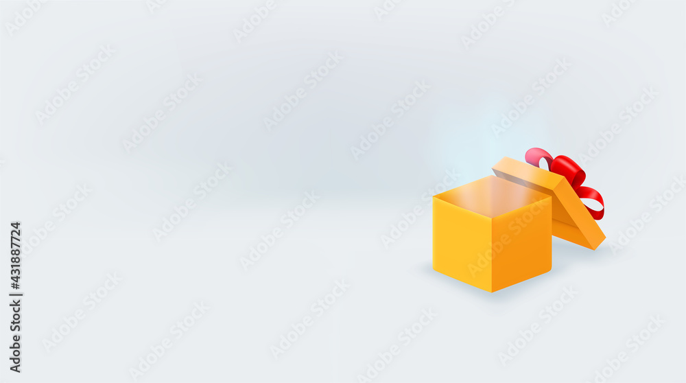 Obraz premium Open gift box with shine. Banner with copy space ready for a text